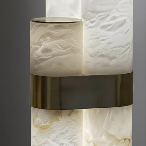 Floor Lamp with Veined Stone Shades and Curved Column Design