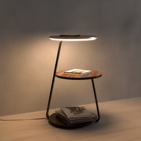 Side Table Lamp with LED Ring and Wireless Charging