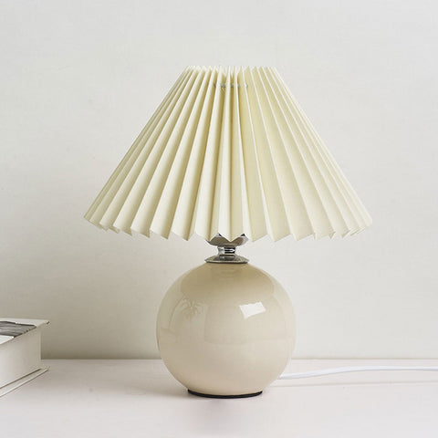 Ceramic Table Lamp with Pleated Fabric Shade for Bedside Use