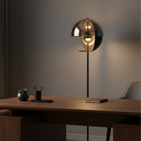 Floor Lamp with Glass Globe and Sculptural Metal Details