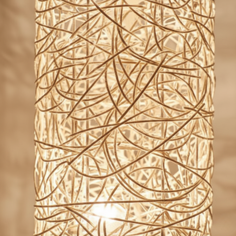 Floor Lamp with Woven Column Shade and Three Light Sources