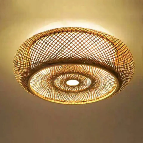 Woven Rattan Flush Mount Ceiling Light for Bedrooms and Living Rooms