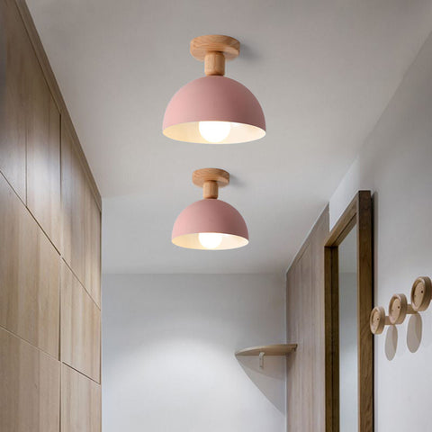 Dome Ceiling Light with Wood Mount for Bedroom and Hallway Lighting