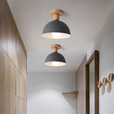 Dome Ceiling Light with Wood Mount for Bedroom and Hallway Lighting