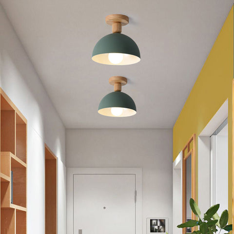 Dome Ceiling Light with Wood Mount for Bedroom and Hallway Lighting