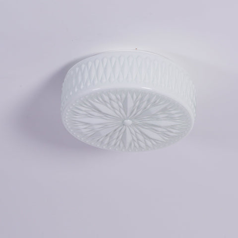 Ceiling Light with Textured Glass Drum Shade and Warm LED Light