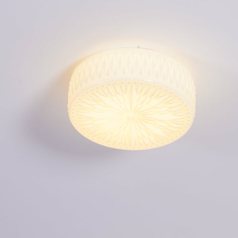 Ceiling Light with Textured Glass Drum Shade and Warm LED Light