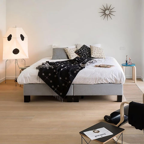 Floor Lamp with Faceted Paper Lantern and Circular Motifs