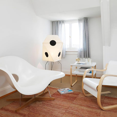Floor Lamp with Faceted Paper Lantern and Circular Motifs