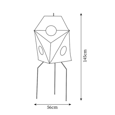 Floor Lamp with Faceted Paper Lantern and Circular Motifs