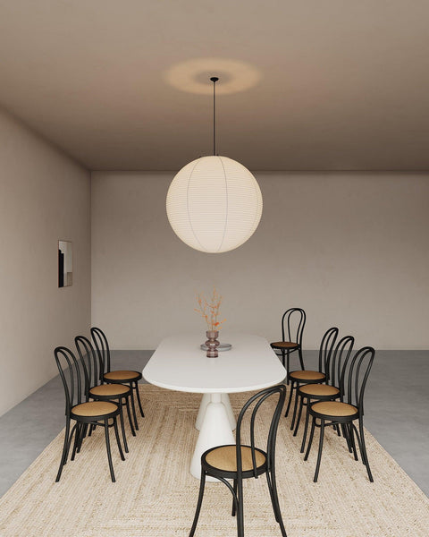 Pendant Light with Round Paper Lantern Shade and Bamboo Frame