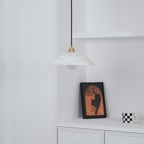 Alabaster Dome Pendant Lamp with Warm Brass Hardware