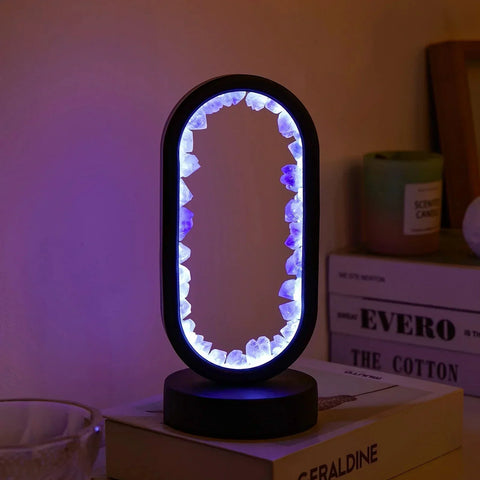 Amethyst Crystal Effect LED Table Lamp with Oval Frame and Ambient Lighting