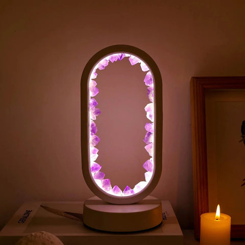 Amethyst Crystal Effect LED Table Lamp with Oval Frame and Ambient Lighting