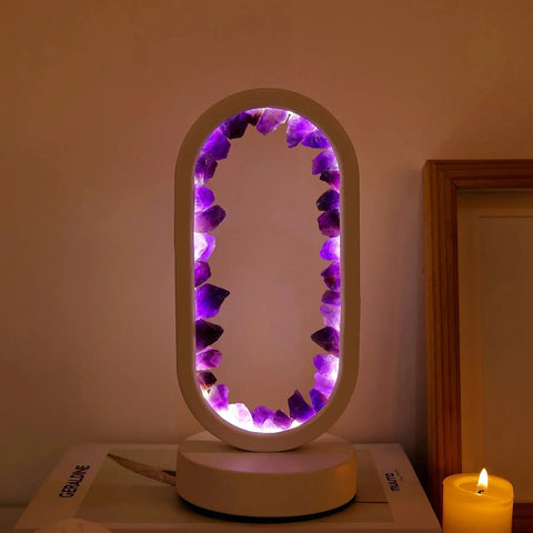 Amethyst Crystal Effect LED Table Lamp with Oval Frame and Ambient Lighting
