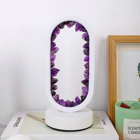 Amethyst Crystal Effect LED Table Lamp with Oval Frame and Ambient Lighting
