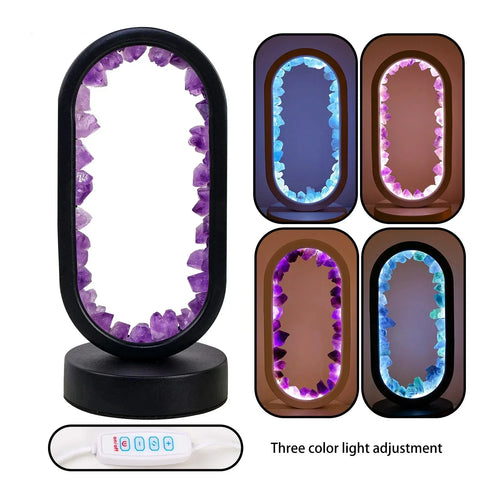 Amethyst Crystal Effect LED Table Lamp with Oval Frame and Ambient Lighting