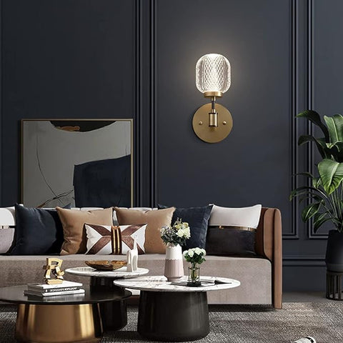 Brass Wall Sconce with Textured Crystal Shade