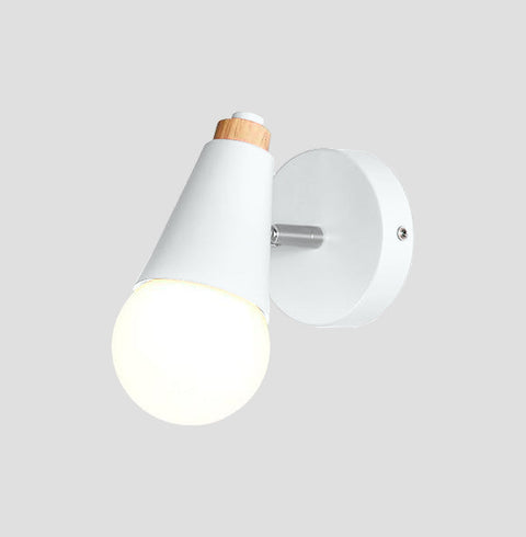 Wall Sconce with Aluminum Cone Shade and Natural Wood Accent Detail