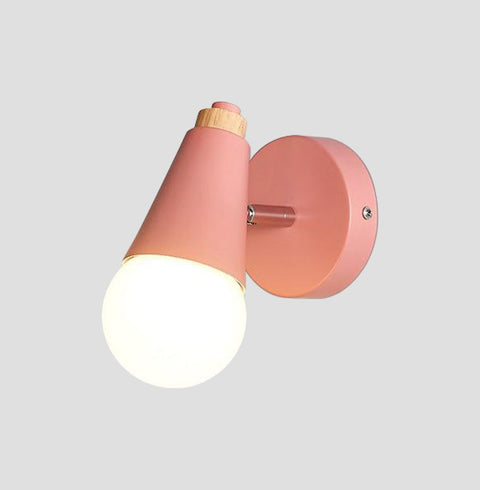 Wall Sconce with Aluminum Cone Shade and Natural Wood Accent Detail