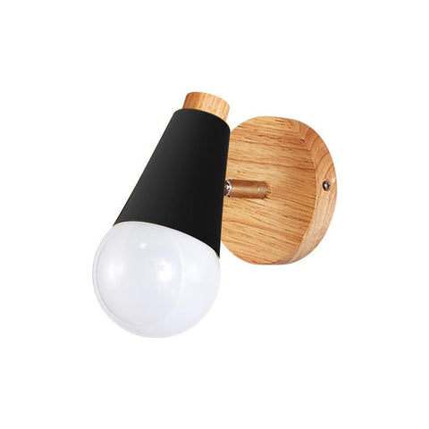 Wall Sconce with Aluminum Cone Shade and Natural Wood Accent Detail
