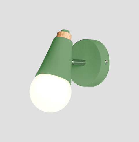 Wall Sconce with Aluminum Cone Shade and Natural Wood Accent Detail