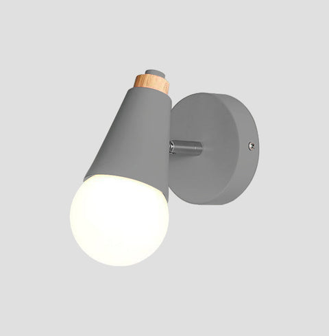 Wall Sconce with Aluminum Cone Shade and Natural Wood Accent Detail