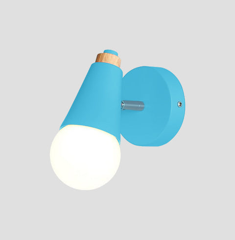 Wall Sconce with Aluminum Cone Shade and Natural Wood Accent Detail