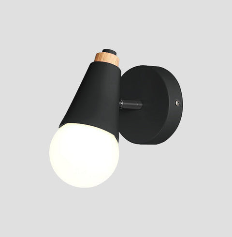 Wall Sconce with Aluminum Cone Shade and Natural Wood Accent Detail