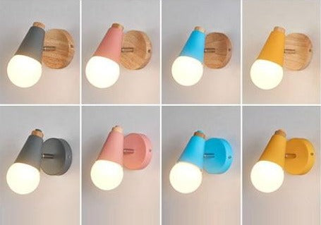 Wall Sconce with Aluminum Cone Shade and Natural Wood Accent Detail