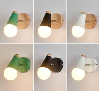 Wall Sconce with Aluminum Cone Shade and Natural Wood Accent Detail