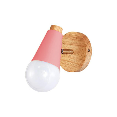 Wall Sconce with Aluminum Cone Shade and Natural Wood Accent Detail