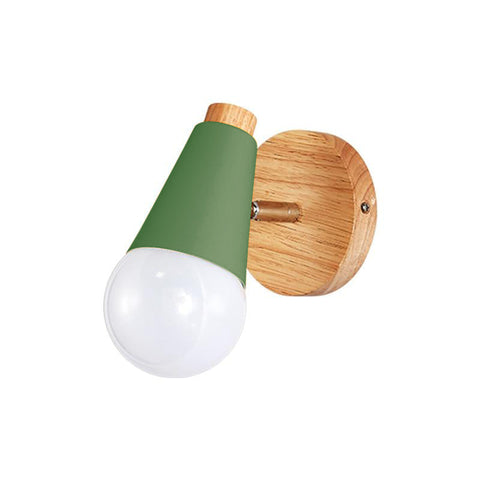 Wall Sconce with Aluminum Cone Shade and Natural Wood Accent Detail