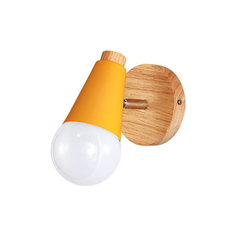 Wall Sconce with Aluminum Cone Shade and Natural Wood Accent Detail