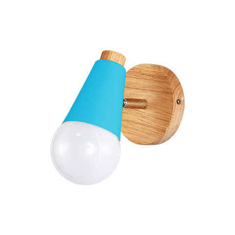 Wall Sconce with Aluminum Cone Shade and Natural Wood Accent Detail