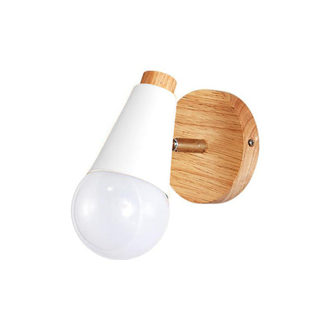 Wall Sconce with Aluminum Cone Shade and Natural Wood Accent Detail