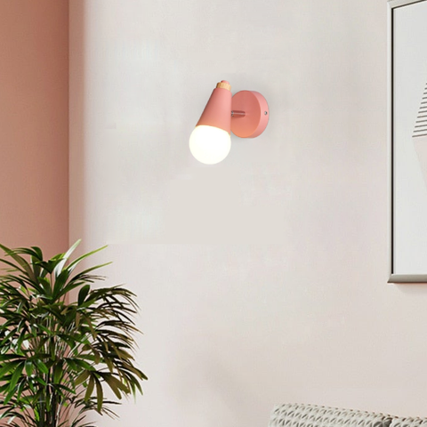 Wall Sconce with Aluminum Cone Shade and Natural Wood Accent Detail