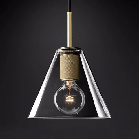 Pendant Light with Brushed Brass Finish and Retro Glass Shade Options