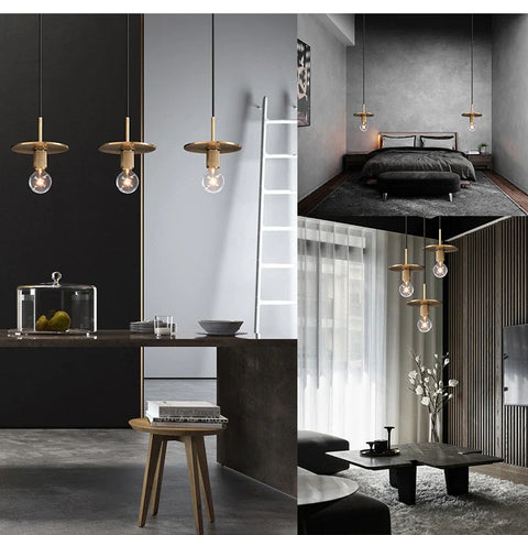 Pendant Light with Brushed Brass Finish and Retro Glass Shade Options