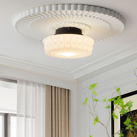 Glass Ceiling Light with Vintage Round Shade