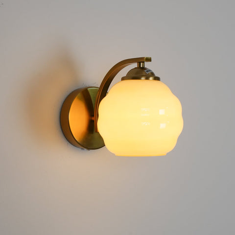 Art Deco Wall Lamp with Curved Glass Shade and Pull Chain
