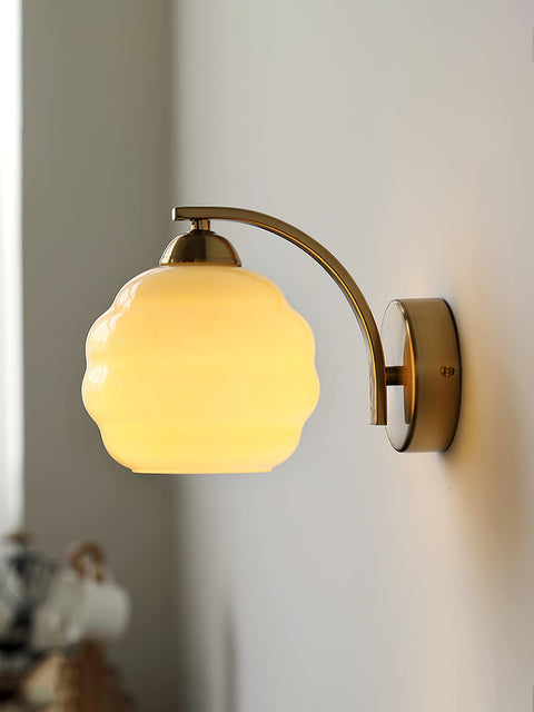 Art Deco Wall Lamp with Curved Glass Shade and Pull Chain