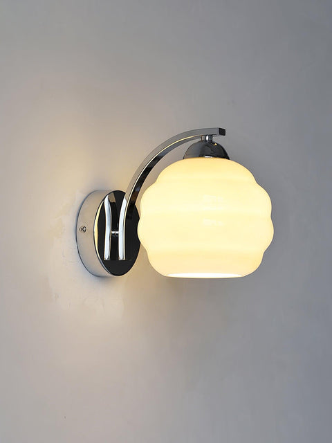 Art Deco Wall Lamp with Curved Glass Shade and Pull Chain