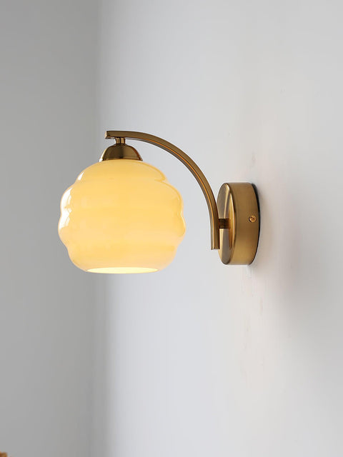 Art Deco Wall Lamp with Curved Glass Shade and Pull Chain