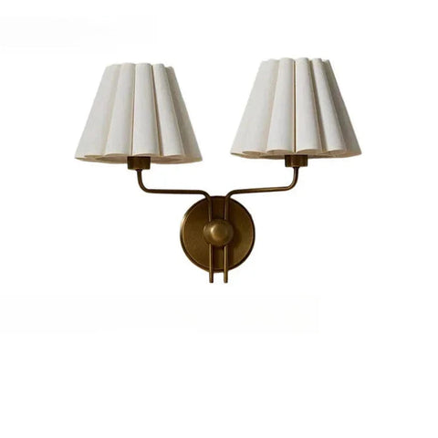 Art Deco Wall Sconce with Twin Fabric Shades and Metal Frame
