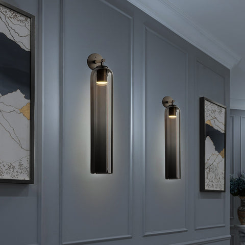 Cylindrical Glass LED Wall Sconce for Bedroom and Hallway Lighting