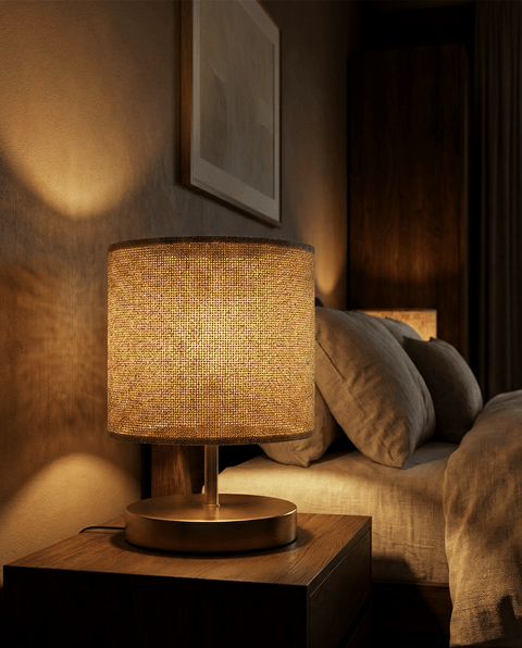 Natural Fabric Table Lamp with Brass-Finish Base