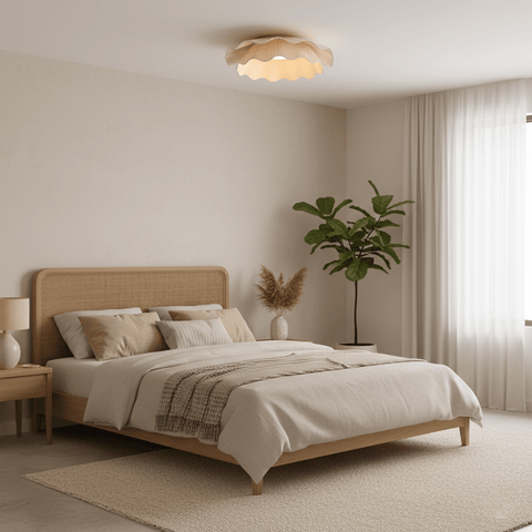 Ceiling Light with Pleated Fabric Shade and Scalloped Edge
