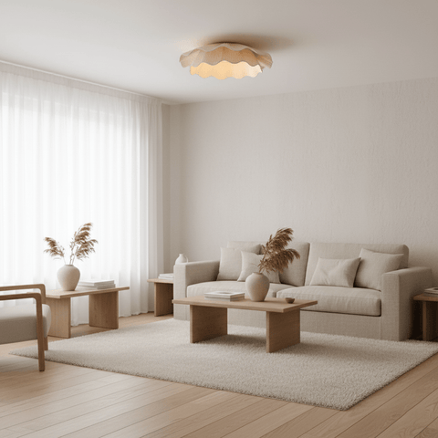 Ceiling Light with Pleated Fabric Shade and Scalloped Edge