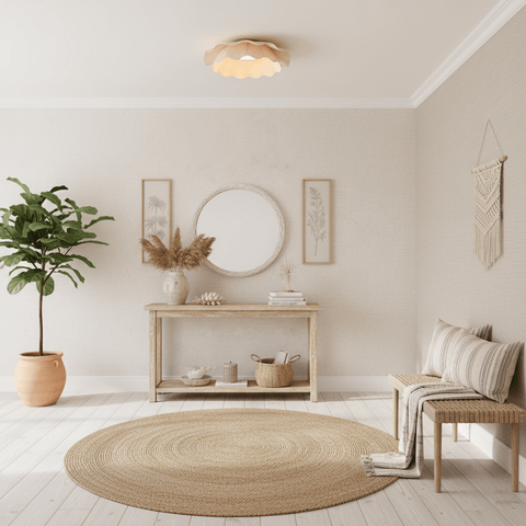 Ceiling Light with Pleated Fabric Shade and Scalloped Edge
